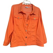 Joan Rivers Jean Jacket Orange XL Button Studded Cotton Blend  3/4 Sleeves - £17.25 GBP