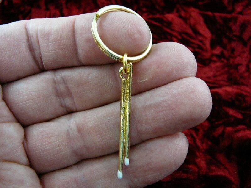 (M-316-F) DRUMSTICK sticks pair KEYCHAIN drums gold plated drum drums dr... - $19.94