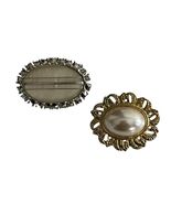 Vintage Faux Pearl Brooch Lot Gold Tone Oval Cabochon Rhinestone Frame P... - $16.20