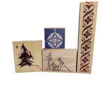 4 Piece Set Christmas Tree Nativity Ornament Wooden Stamp Craft Lot - £13.44 GBP