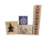 4 Piece Set Christmas Tree Nativity Ornament Wooden Stamp Craft Lot - £13.17 GBP