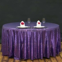 120&quot;&quot; Purple Sequin Round Tablecloth Wedding Party Catering Reception Linens Sal - £103.54 GBP
