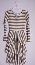 NEW LulaRoe Georgia Tiered Fit Flare Olive White Striped Stretch Dress S... - $446.81 MXN