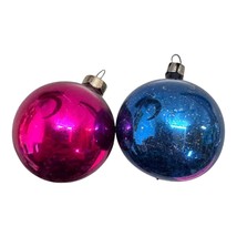 Vtg Shiny Brite 1960s Mercury Glass Christmas Ball Ornaments Set 2 Pink &amp; Blue - £18.97 GBP