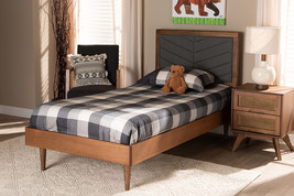 Reid Dark Gray Fabric Walnut brown Twin Size Platform Bed - $8,482.19 MXN
