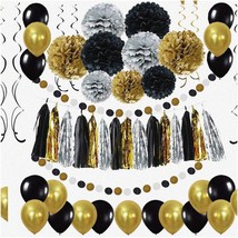 Golden Gala Party Kit: DIY Tissue Pom Poms, Balloons, Swirls &amp; Garland - Perfect - £32.70 GBP