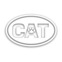 Euro Oval Cat Decal For Car Windshield With Paw Print Bumper Sticker WHITE - $9.93