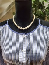 Very J Women Blue &amp; White Cotton Round Neck Cold Shoulder Button Down Shirt L - £20.44 GBP