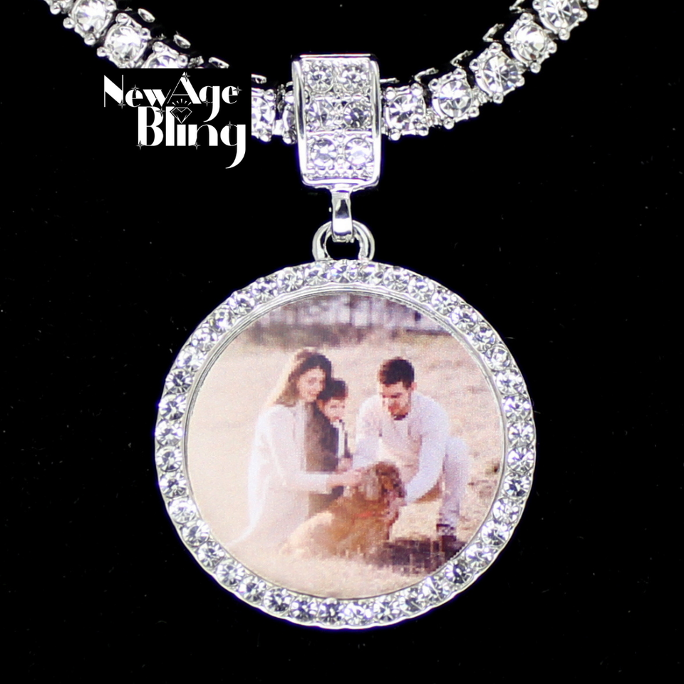 Primary image for Photo CZ Pendant w/ Custom Picture + Glass Silver Plated Necklace HipHop Jewelry