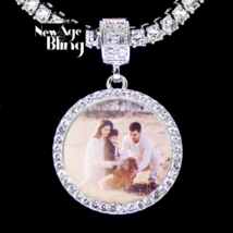 Photo CZ Pendant w/ Custom Picture + Glass Silver Plated Necklace HipHop Jewelry - £8.87 GBP+