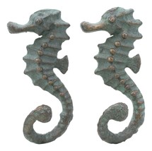 Cast Iron Coastal Marine Nautical Seahorse Wall Hooks Decor Sculpture Set of 2 - £20.77 GBP