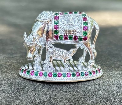 Statue religieuse hindoue en argent 999 vache sacrée Kamdhenu veau pour ... - $78.45