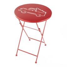 Red - Punched Metal Folding Table with Vintage Icons - Bistro Accent Table - $51.99