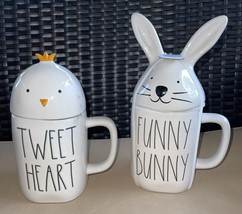 Rae Dunn TWEET HEART &amp; FUNNY BUNNY Coffee Mugs CUPS w/Rabbit Ear &amp; Chick... - £27.96 GBP