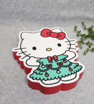 Hello Kitty Christmas Tree Dress Wood Block Sign Decor 8&quot; Tabletop NEW - £13.12 GBP