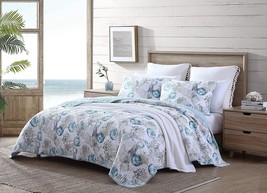 Tommy Bahama Freeport 3PC King Quilt &amp; Sham Set Cotton Sea Shell Reef Blue New - £126.64 GBP