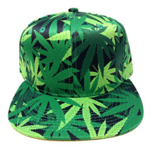 Marijuana Weed Leaf Cannabis All Over Floral Print Snapback Hat Cap Flat Bill - £9.71 GBP