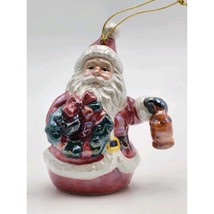 Vtg Iridescent Glazed Ceramic Santa with Wreath and Lantern Christmas Or... - $244.36 MXN