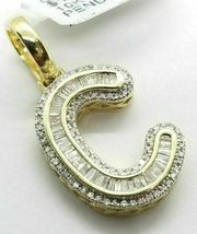 6Ct Baguette Diamonds Initial Alphabet Letter C Pendant 14K Yellow Gold Over - £100.29 GBP
