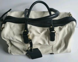 H &amp; M Handbag with Zipper Medium Size, cream and Black  Handles - $29.69
