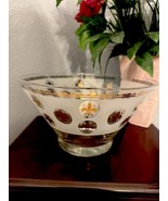 Mid Century Glass Bowl Frosted Gold Fleur de Lis Barware Decor MCM - $443.69 MXN