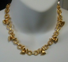 Vintage Signed NINA RICCI Gold-tone Textured Necklace 16&quot; Long - £118.27 GBP