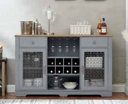 Farmhouse Buffet Cabinet, Sideboard &amp; Coffee Bar w/Wine Rack Blue Oak - €218,44 EUR