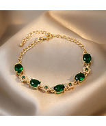 Gold Chain with Elegant Emerald Crystal Bracelet - £9.04 GBP