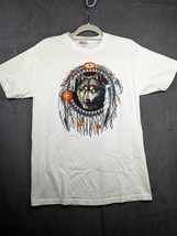 Vintage Hanes Wolf Dreamcatcher Native T-Shirt Medium White NOS - $14.01