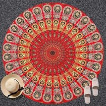 Indian Cotton Red Round 72 Inches Hippie Bohemian Wall Hanging Mandala Tapestry - £13.66 GBP