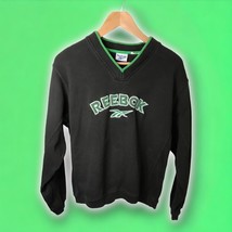 Vintage Rebook Y2K Embroidered Spell Out Black/Green Sweatshirt Women&#39;s Medium - £17.72 GBP