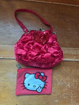 Lot of Red Stain Ruffled Small Purse w Sequin Bow &amp; Hello Kitty Plastic ... - $7.69