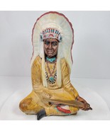 Vintage 1974 Hand Painted Native Tribal Chief Ceramic Statue 12x8x7&quot; Sig... - $83.22