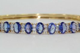  Gold Plated  925 Silver 8CT Oval Simulated Tanzanite Bangle Bracelet - £122.53 GBP