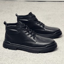 Misalwa Autumn / Winter Leather Boots for Men Casual Mid Round Toe Work Men Boot - £63.99 GBP