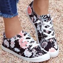 New Women Casual Sneakers Elegant Floral Printed Lace Up Flat Slip on Shoes Fash - £28.59 GBP