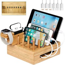 Bamboo Charging Station for Multiple Devices, USB Dock for Phones, Watch... - £47.95 GBP