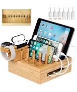 Bamboo Charging Station for Multiple Devices, USB Dock for Phones, Watch... - £46.85 GBP
