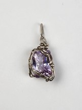 Handmade Large Amethyst Gemstone pendant Sterling Wire wrapped for necklace 20mm - £63.30 GBP