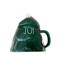 Rae Dunn Joy Christmas Tree Topper Mug 6.5&quot; Green With White Lettering Magenta - £21.50 GBP