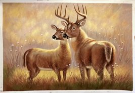 Deer on the Grassland Handmade Oil Painting Unmounted Canvas 24x36 inches - £393.17 GBP