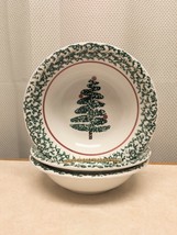 3 Country Christmas La Primula Furio Soup Bowls green sponge wear design... - $19.79