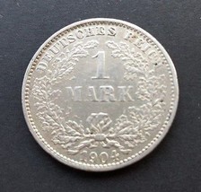 GERMANY 1 MARK SILVER COIN 1904 E XF NR - $23.02