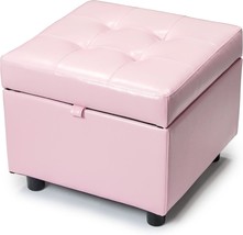 Tufted Leather Sq.Are Flip Top Storage Ottoman Cube Foot Rest From Handb - £112.78 GBP