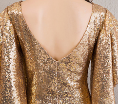 Golden Bat Sleeve Maxi Sequin Dresses Women Custom Plus Size Sequined Gowns image 9