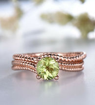 0.55Ct Round Cut Peridot Engagement Wedding Bridal Ring Set 14K Rose Gold Finish - £67.46 GBP