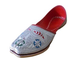 Men Shoes Indian Handmade Traditional Punjabi Khussa Leather Silver Jutt... - £43.44 GBP