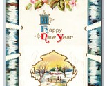 Happy New Year Faux Birch Frame Flowers Landscape Gilt Embossed DB Postc... - $5.89