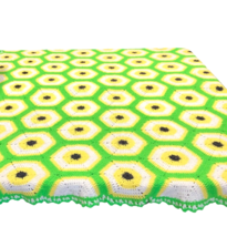 Handmade Crochet Granny Square Afghan Throw Blanket Bright Green Yellow 64 x 68 - £40.17 GBP