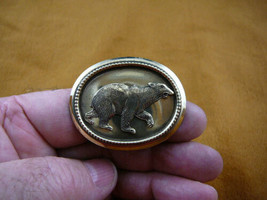 (B-bear-252) running Polar bear arctic white bears oval brass pin pendan... - $17.75